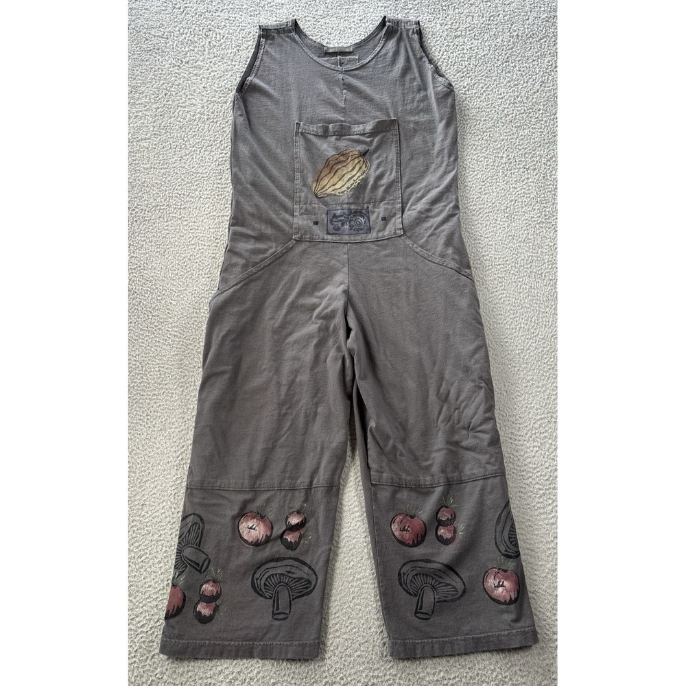 Vintage Blue Fish Jumpsuit Womens OS Overalls Gardening Handpainted Mushroom 98